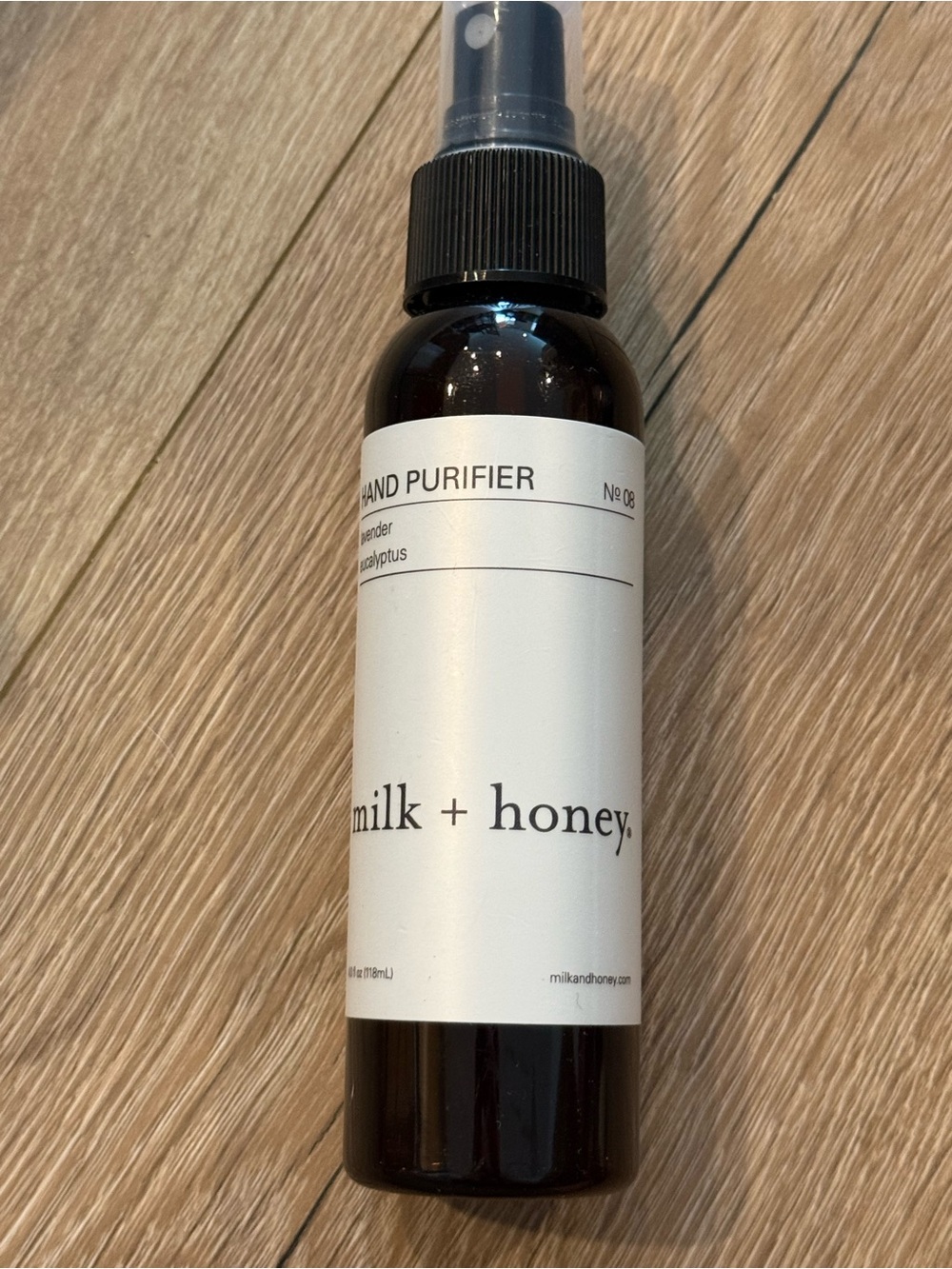 milk + honey Hand Purifier Spray — White & Dark Amber Bottle